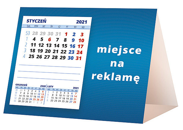 Kalendarz biurkowy, wzór KP1-001 – Tył piramidki – blok kalendarzowy i pole na Twoją reklamę