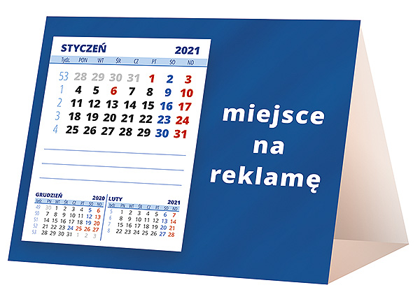 Kalendarz biurkowy, wzór KP1-002 – Tył piramidki – blok kalendarzowy i pole na Twoją reklamę