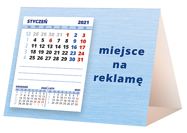 Kalendarz biurkowy, wzór KP1-003 – Tył piramidki – blok kalendarzowy i pole na Twoją reklamę