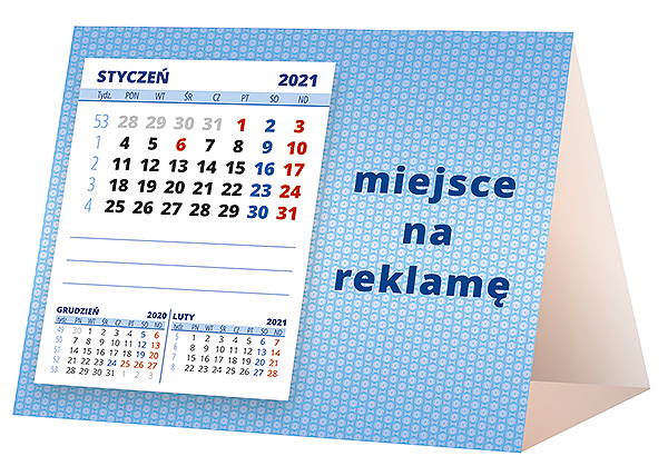 Kalendarz biurkowy, wzór KP1-004 – Tył piramidki – blok kalendarzowy i pole na Twoją reklamę
