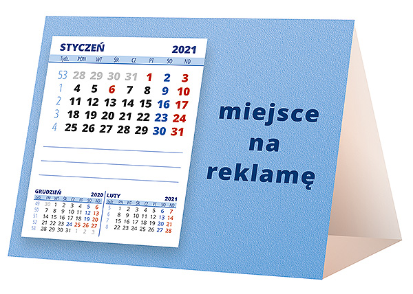 Kalendarz biurkowy, wzór KP1-005 – Tył piramidki – blok kalendarzowy i pole na Twoją reklamę