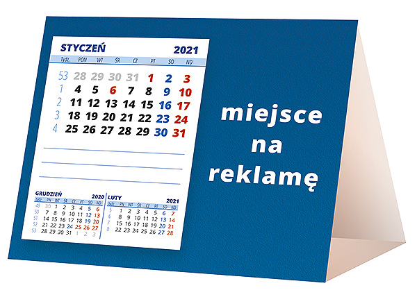 Kalendarz biurkowy, wzór KP1-006 – Tył piramidki – blok kalendarzowy i pole na Twoją reklamę