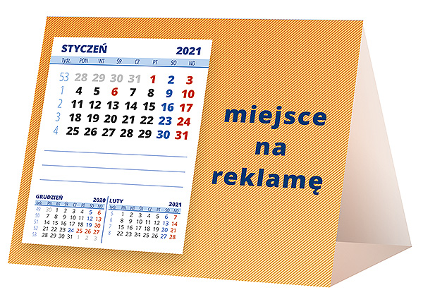 Kalendarz biurkowy, wzór KP1-011 – Tył piramidki – blok kalendarzowy i pole na Twoją reklamę