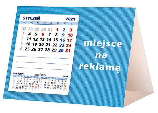 Kalendarz biurkowy, wzór KP1-012 – Tył piramidki – blok kalendarzowy i pole na Twoją reklamę