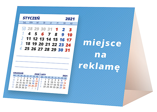 Kalendarz biurkowy, wzór KP1-013 – Tył piramidki – blok kalendarzowy i pole na Twoją reklamę
