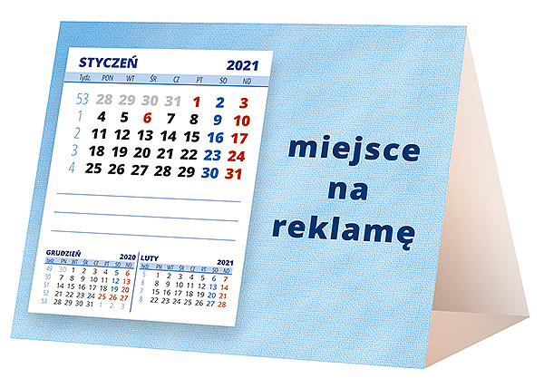 Kalendarz biurkowy, wzór KP1-014 – Tył piramidki – blok kalendarzowy i pole na Twoją reklamę