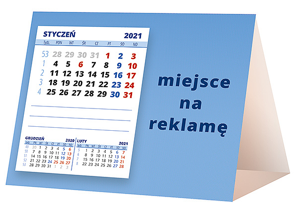 Kalendarz biurkowy, wzór KP1-015 – Tył piramidki – blok kalendarzowy i pole na Twoją reklamę