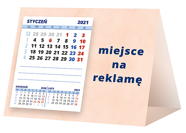 Kalendarz biurkowy, wzór KP1-016 – Tył piramidki – blok kalendarzowy i pole na Twoją reklamę