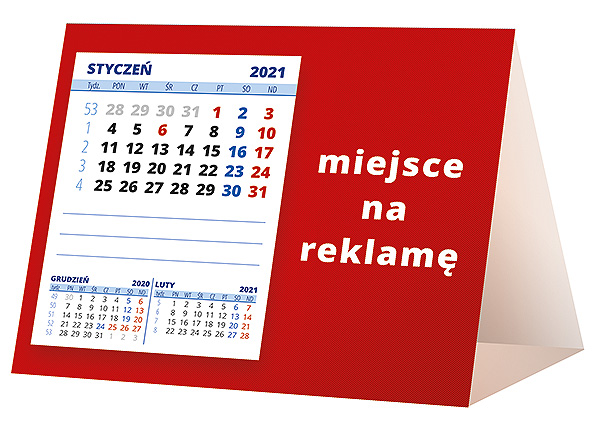 Kalendarz biurkowy, wzór KP1-017 – Tył piramidki – blok kalendarzowy i pole na Twoją reklamę
