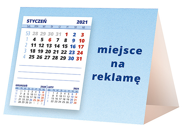 Kalendarz biurkowy, wzór KP1-018 – Tył piramidki – blok kalendarzowy i pole na Twoją reklamę