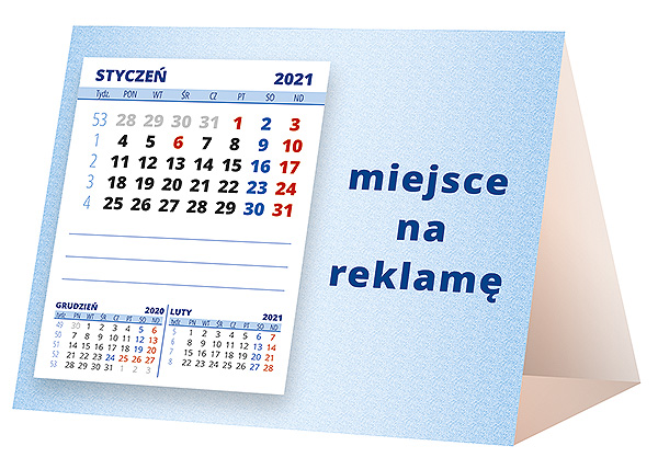 Kalendarz biurkowy, wzór KP1-019 – Tył piramidki – blok kalendarzowy i pole na Twoją reklamę