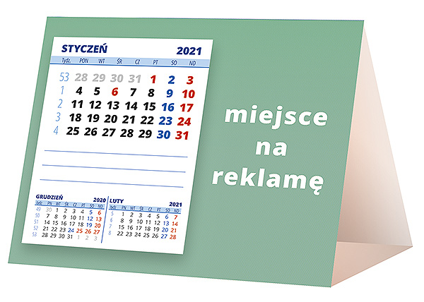 Kalendarz biurkowy, wzór KP1-020 – Tył piramidki – blok kalendarzowy i pole na Twoją reklamę