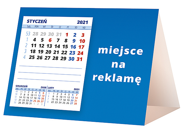 Kalendarz biurkowy, wzór KP1-021 – Tył piramidki – blok kalendarzowy i pole na Twoją reklamę