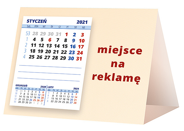 Kalendarz biurkowy, wzór KP1-022 – Tył piramidki – blok kalendarzowy i pole na Twoją reklamę