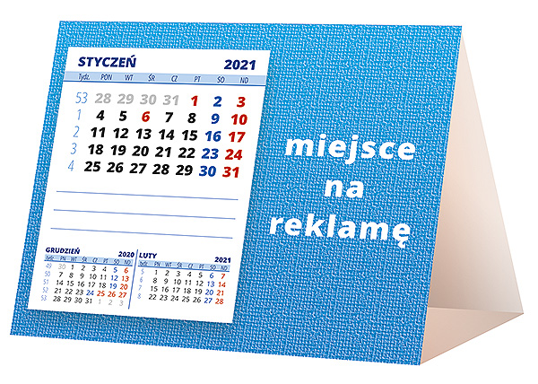 Kalendarz biurkowy, wzór KP1-024 – Tył piramidki – blok kalendarzowy i pole na Twoją reklamę