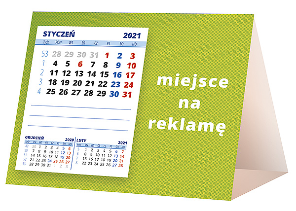Kalendarz biurkowy, wzór KP1-025 – Tył piramidki – blok kalendarzowy i pole na Twoją reklamę