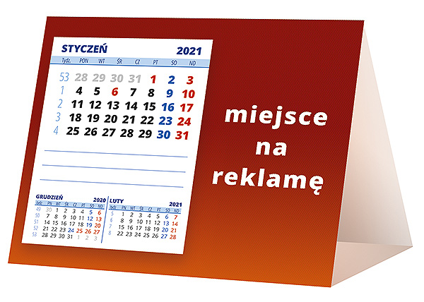 Kalendarz biurkowy, wzór KP1-026 – Tył piramidki – blok kalendarzowy i pole na Twoją reklamę
