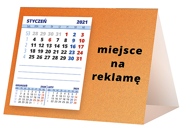 Kalendarz biurkowy, wzór KP1-027 – Tył piramidki – blok kalendarzowy i pole na Twoją reklamę