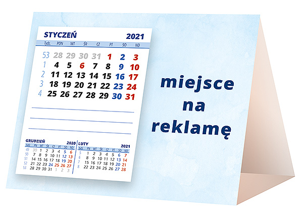 Kalendarz biurkowy, wzór KP1-028 – Tył piramidki – blok kalendarzowy i pole na Twoją reklamę