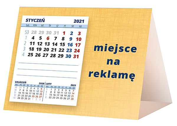 Kalendarz biurkowy, wzór KP1-029 – Tył piramidki – blok kalendarzowy i pole na Twoją reklamę