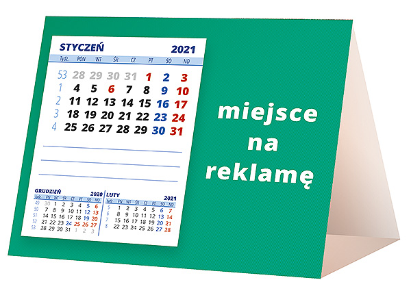 Kalendarz biurkowy, wzór KP1-030 – Tył piramidki – blok kalendarzowy i pole na Twoją reklamę