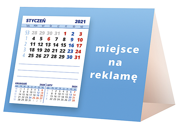 Kalendarz biurkowy, wzór KP1-031 – Tył piramidki – blok kalendarzowy i pole na Twoją reklamę