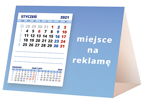 Kalendarz biurkowy, wzór KP1-032 – Tył piramidki – blok kalendarzowy i pole na Twoją reklamę