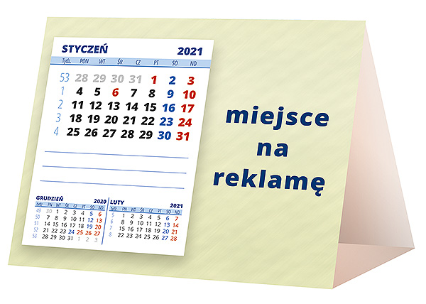 Kalendarz biurkowy, wzór KP1-033 – Tył piramidki – blok kalendarzowy i pole na Twoją reklamę