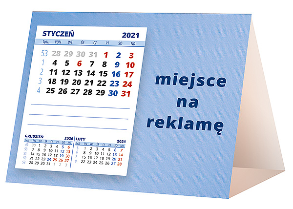 Kalendarz biurkowy, wzór KP1-035 – Tył piramidki – blok kalendarzowy i pole na Twoją reklamę