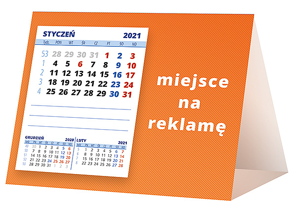 Kalendarz biurkowy, wzór KP1-036 – Tył piramidki – blok kalendarzowy i pole na Twoją reklamę