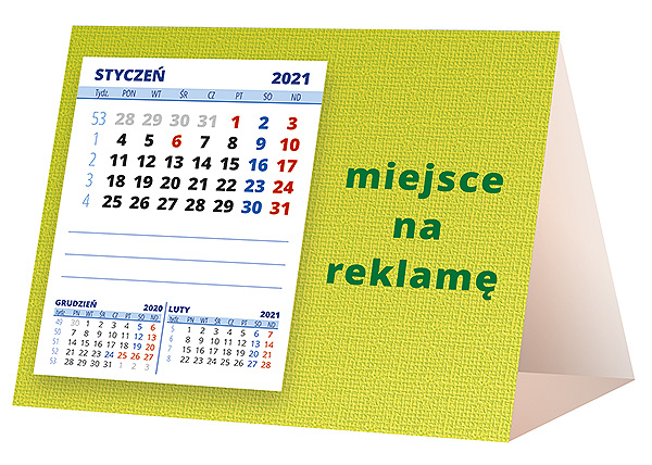 Kalendarz biurkowy, wzór KP1-037 – Tył piramidki – blok kalendarzowy i pole na Twoją reklamę
