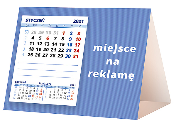 Kalendarz biurkowy, wzór KP1-038 – Tył piramidki – blok kalendarzowy i pole na Twoją reklamę