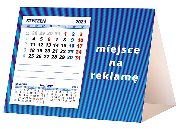 Kalendarz biurkowy, wzór KP1-039 – Tył piramidki – blok kalendarzowy i pole na Twoją reklamę