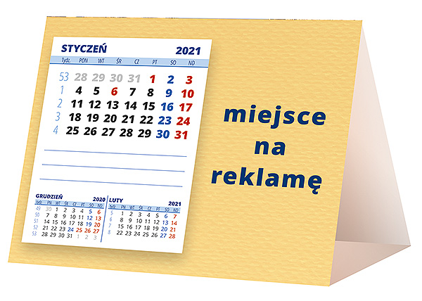 Kalendarz biurkowy, wzór KP1-040 – Tył piramidki – blok kalendarzowy i pole na Twoją reklamę