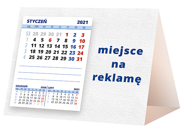 Kalendarz biurkowy, wzór KP1-041 – Tył piramidki – blok kalendarzowy i pole na Twoją reklamę
