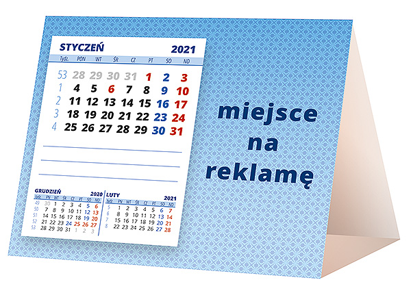 Kalendarz biurkowy, wzór KP1-042 – Tył piramidki – blok kalendarzowy i pole na Twoją reklamę