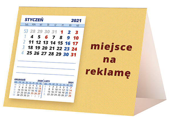 Kalendarz biurkowy, wzór KP1-043 – Tył piramidki – blok kalendarzowy i pole na Twoją reklamę