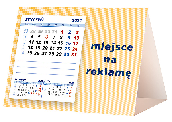 Kalendarz biurkowy, wzór KP1-044 – Tył piramidki – blok kalendarzowy i pole na Twoją reklamę