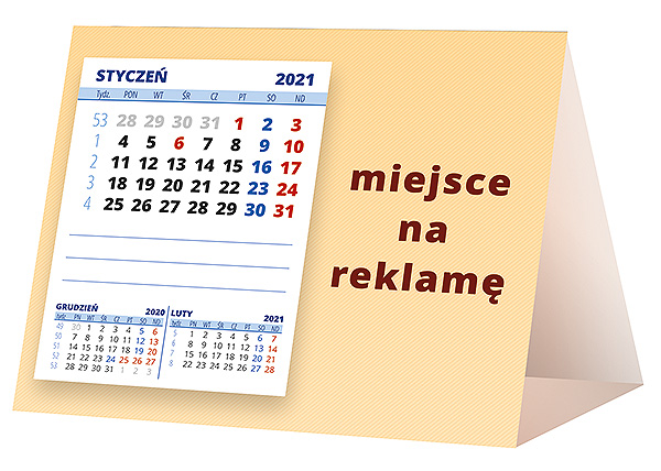Kalendarz biurkowy, wzór KP1-045 – Tył piramidki – blok kalendarzowy i pole na Twoją reklamę