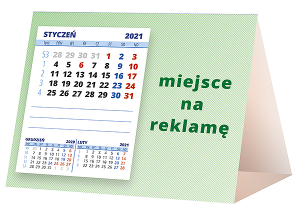 Kalendarz biurkowy, wzór KP1-047 – Tył piramidki – blok kalendarzowy i pole na Twoją reklamę