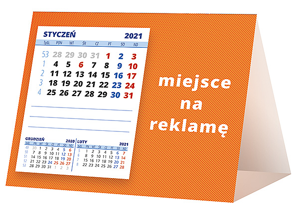 Kalendarz biurkowy, wzór KP1-048 – Tył piramidki – blok kalendarzowy i pole na Twoją reklamę