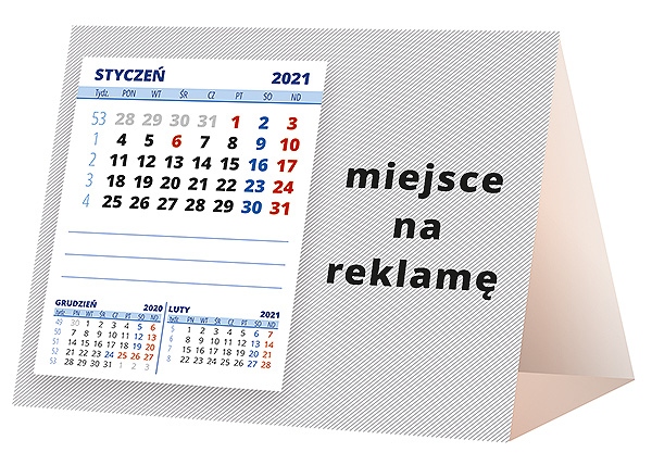 Kalendarz biurkowy, wzór KP1-049 – Tył piramidki – blok kalendarzowy i pole na Twoją reklamę