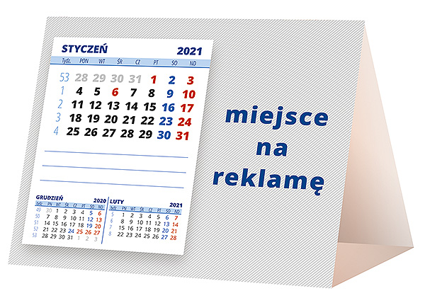 Kalendarz biurkowy, wzór KP1-050 – Tył piramidki – blok kalendarzowy i pole na Twoją reklamę