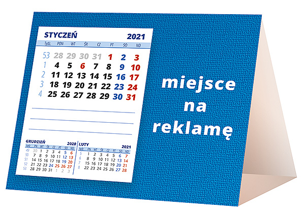 Kalendarz biurkowy, wzór KP1-051 – Tył piramidki – blok kalendarzowy i pole na Twoją reklamę