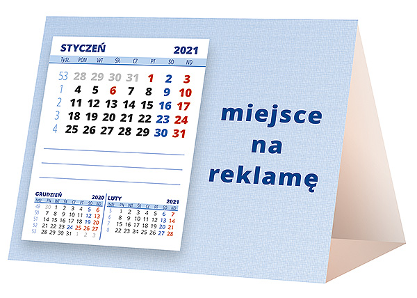 Kalendarz biurkowy, wzór KP1-052 – Tył piramidki – blok kalendarzowy i pole na Twoją reklamę