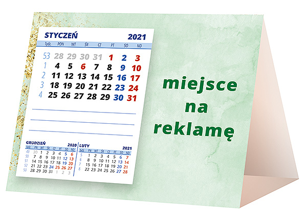 Kalendarz biurkowy, wzór KP1-053 – Tył piramidki – blok kalendarzowy i pole na Twoją reklamę