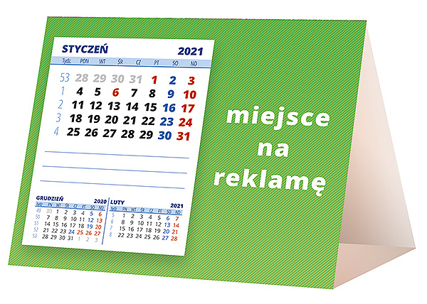 Kalendarz biurkowy, wzór KP1-054 – Tył piramidki – blok kalendarzowy i pole na Twoją reklamę