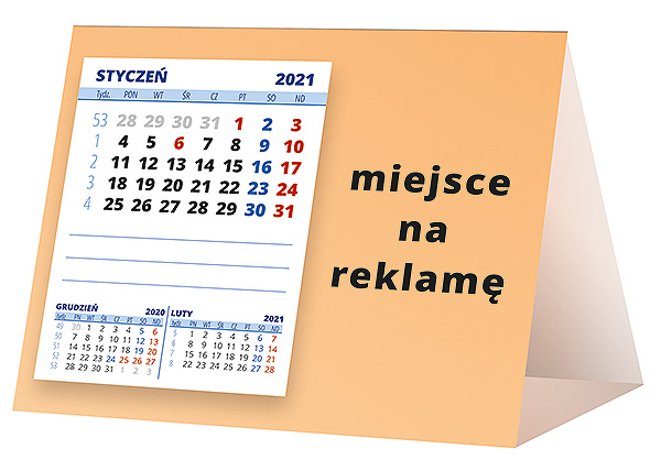 Kalendarz biurkowy, wzór KP1-055 – Tył piramidki – blok kalendarzowy i pole na Twoją reklamę