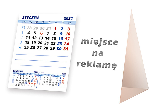 Kalendarz biurkowy, wzór KP1-056 – Tył piramidki – blok kalendarzowy i pole na Twoją reklamę