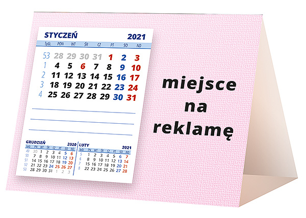 Kalendarz biurkowy, wzór KP1-058 – Tył piramidki – blok kalendarzowy i pole na Twoją reklamę